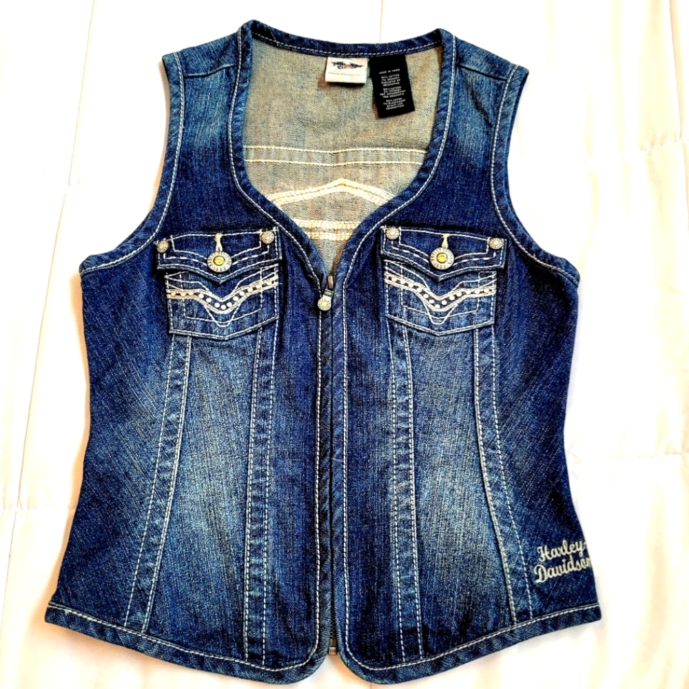 Harley-Davidson Blue Denim Zip-Front Tank Top